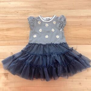 Little Me Striped Dress with Polka Dot Tulle Skirt, Sz 18mos